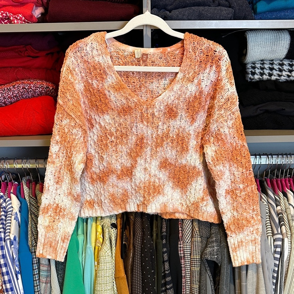 Pilcro orange/white long sleeve v neck tie dye sweater size XXSP